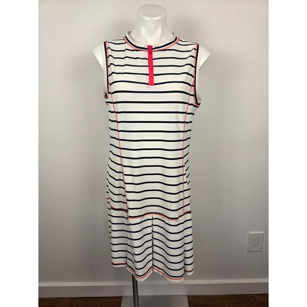 STS Sail to Sable Active Dress Womens‎ Large White Blue Stripe Zip Sleeveless